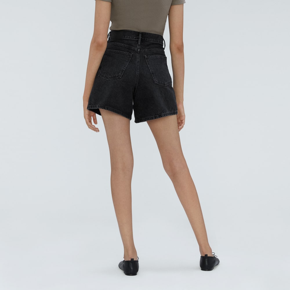 The A-Line Denim Short in Storm Black — detail view