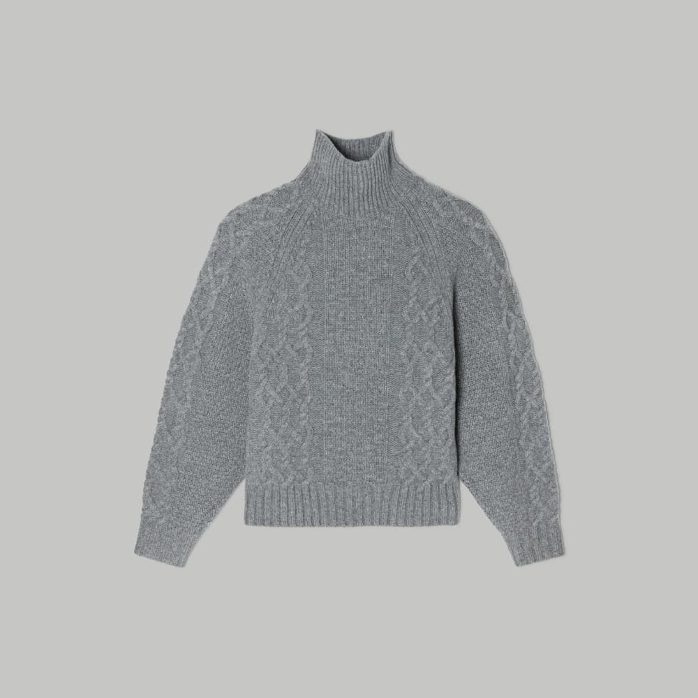 The Felted Merino Cable Sweater in Heathered Mid-Grey — alternate view