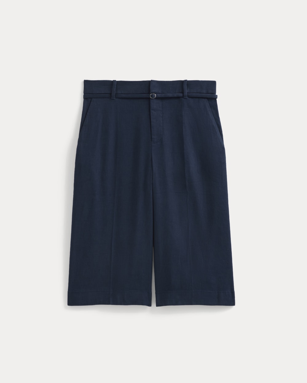 Long Tailored Short in Stretch Linen in Navy — alternate view