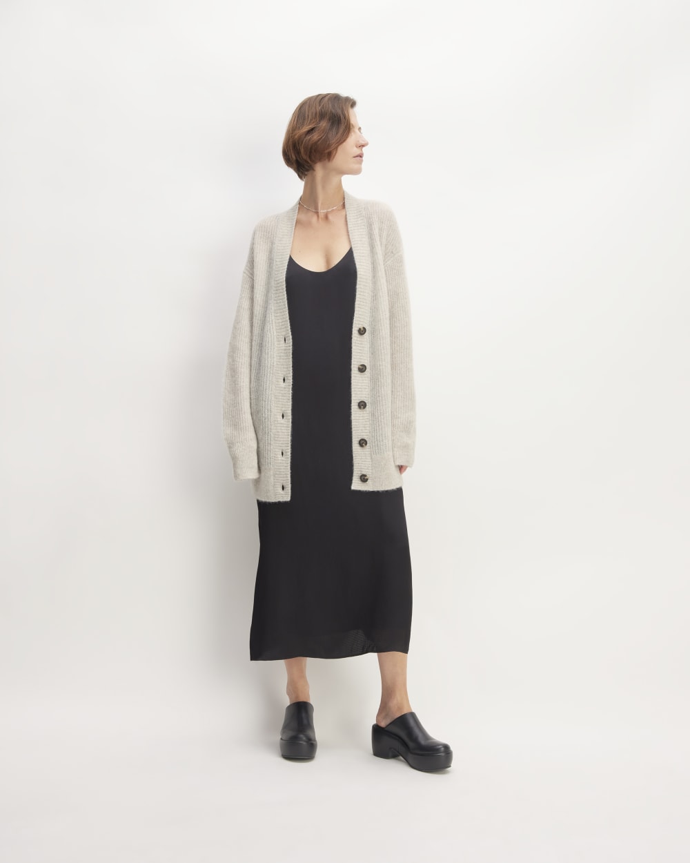 The Alpaca Oversized Cardigan in Almond — detail view