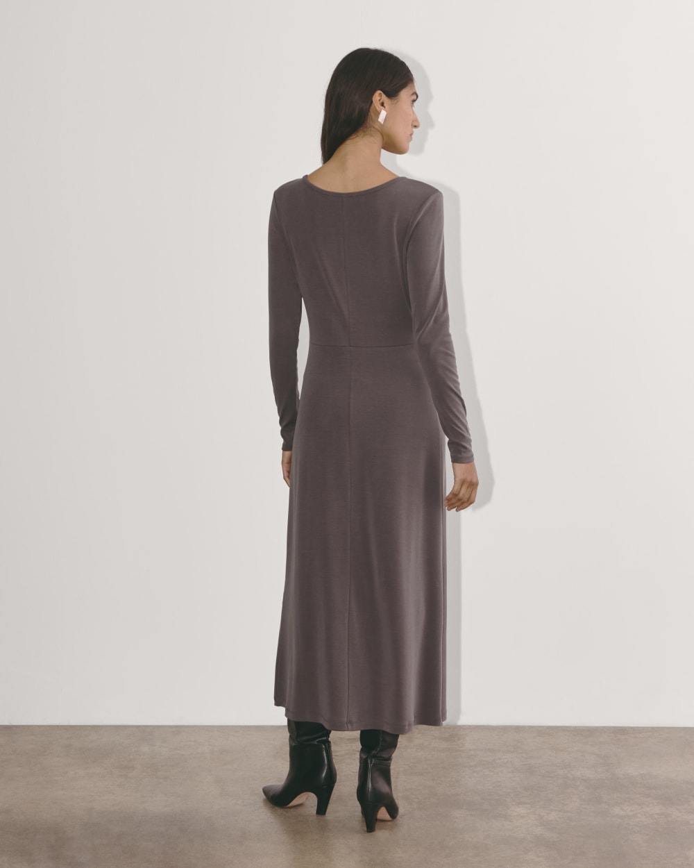 The Maddie Dress in Butterknit in Espresso — detail view