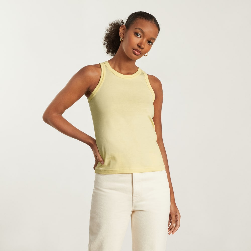 The Tank in Essential Cotton in Pastel Yellow — front view