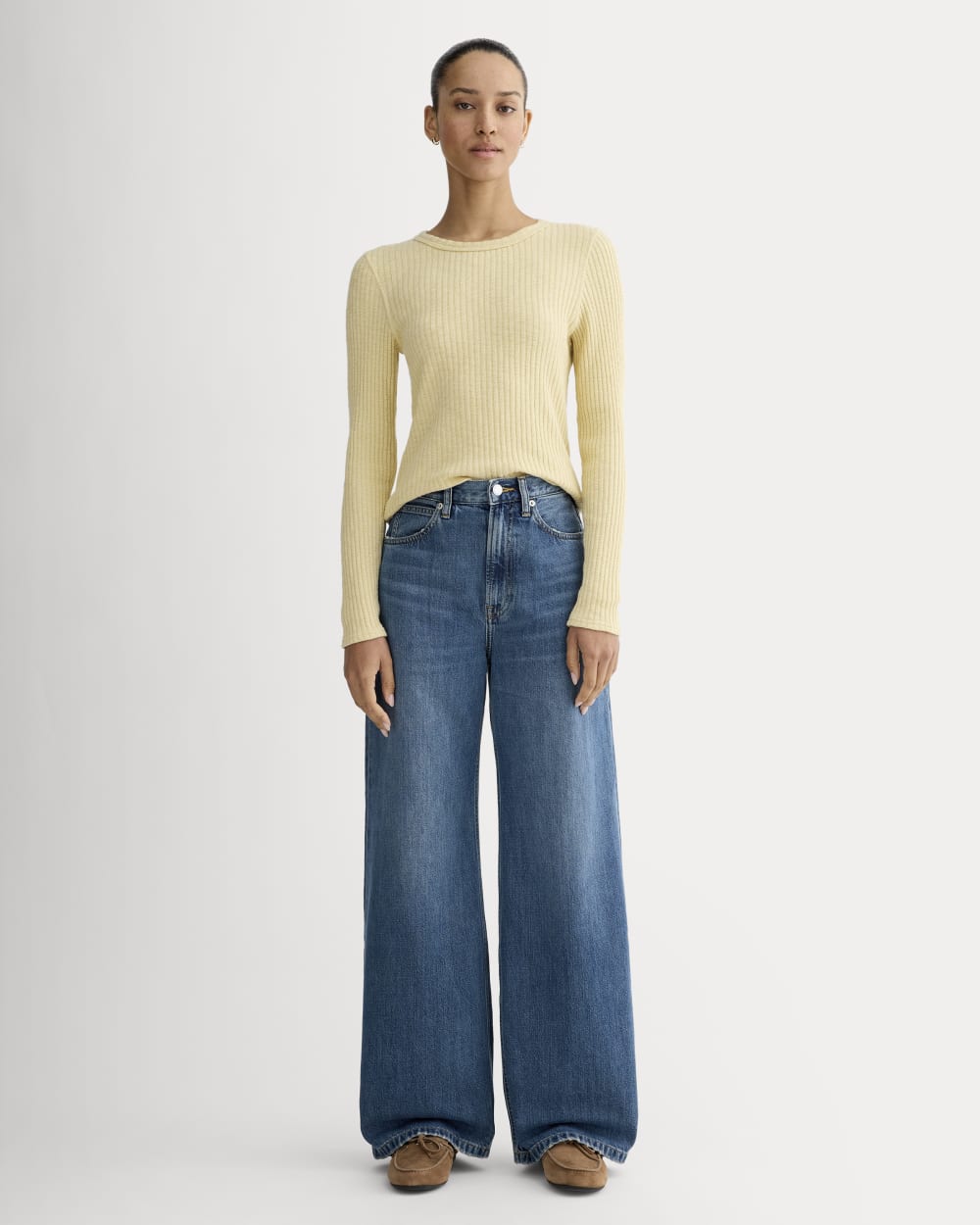 The Cozy Rib Long-Sleeve Tee in Banana Crepe — detail view