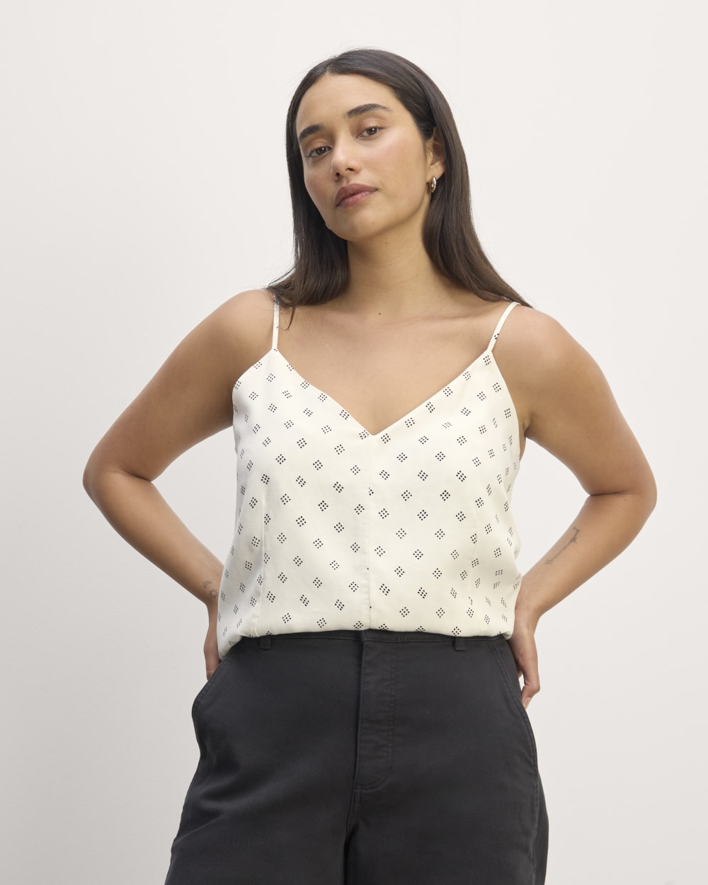The Cami in Butterlite in Bone / Black Square Dot — front view