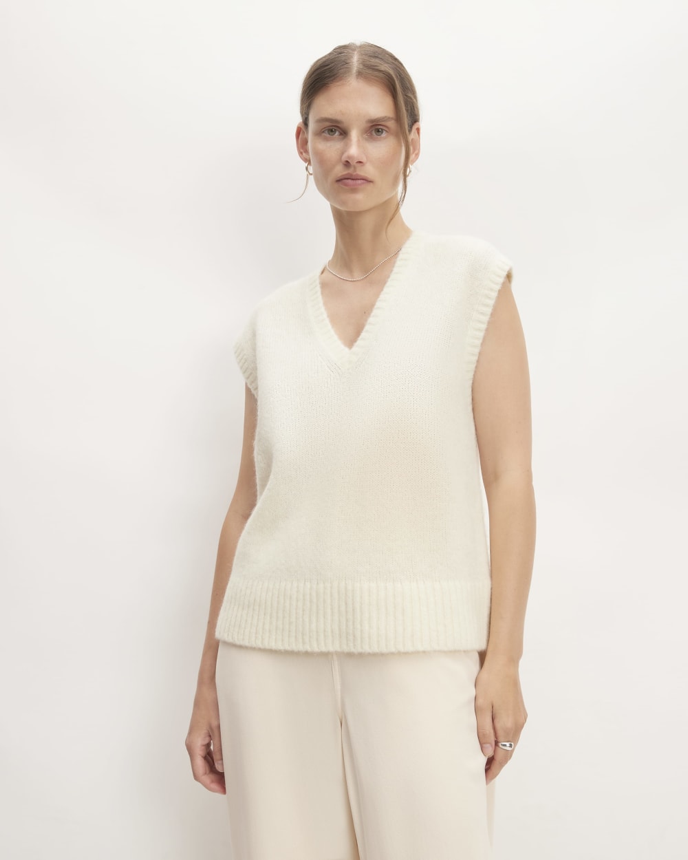 The Alpaca V-Neck Vest in Snow — front view