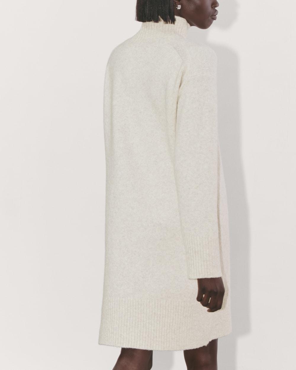 The Sweater Dress in Plush Cotton in Heathered Oat — detail view