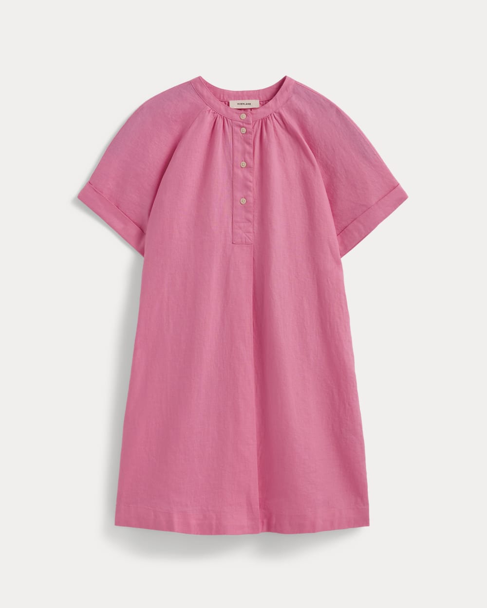 The Popover Dress in Linen in Deep Pink — alternate view