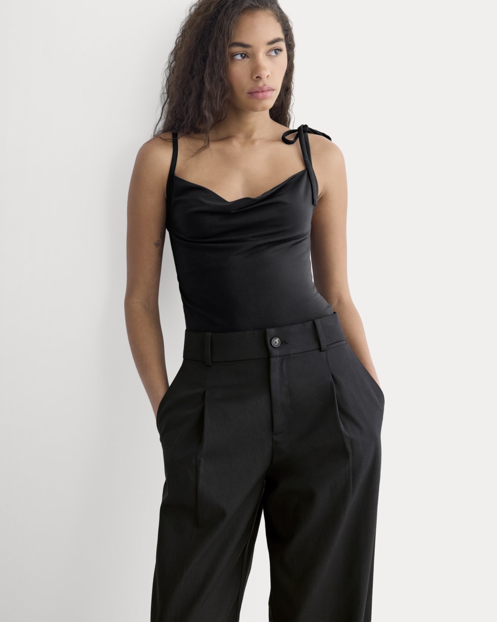 Tie-Shoulder Tank in Black — detail view