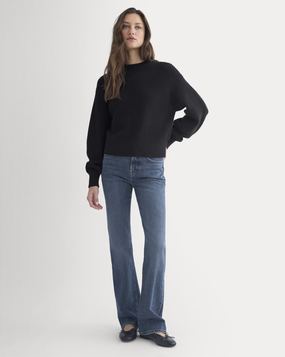 Cropped Ribbed Crew in Everyday Cotton in Black — detail view