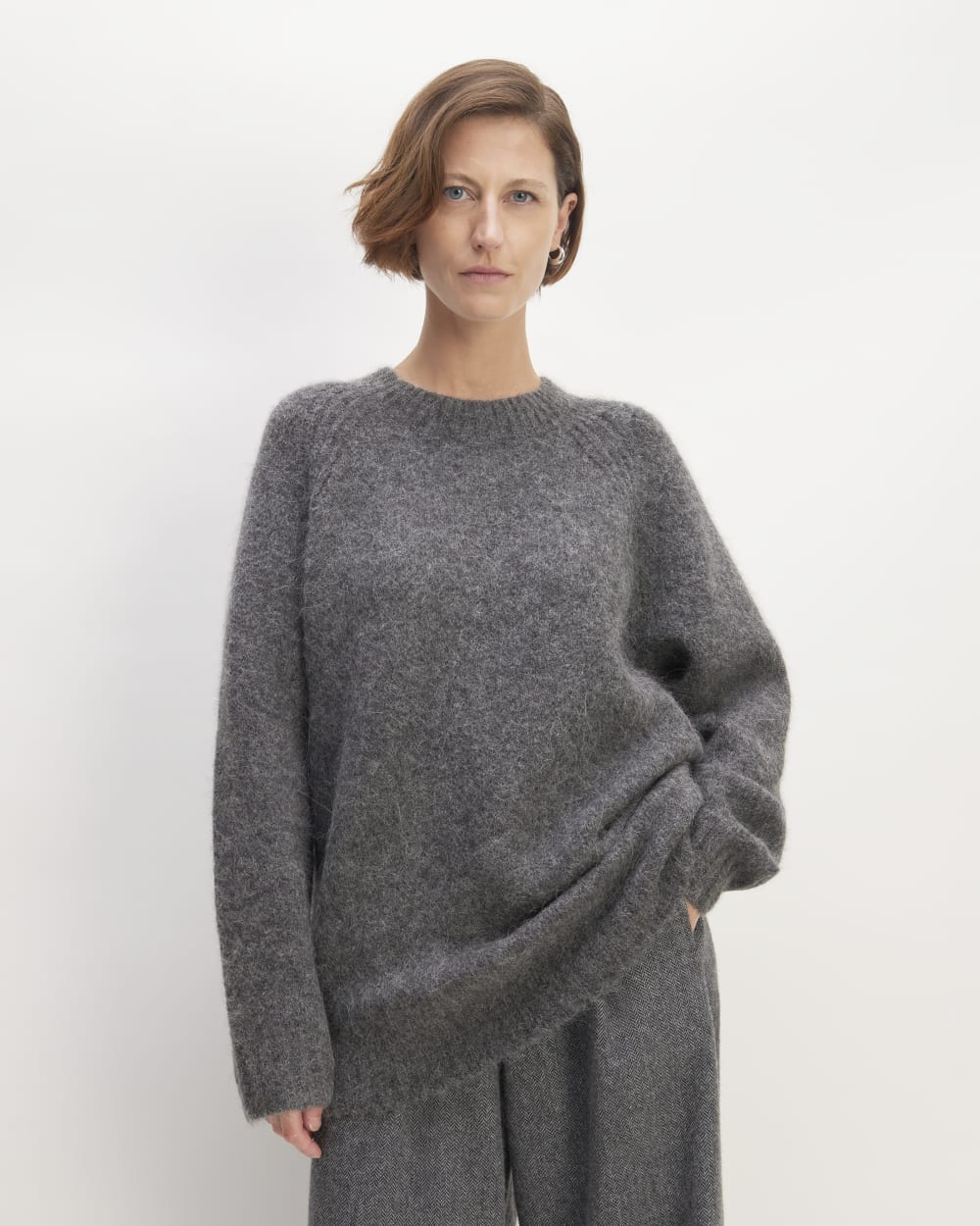 The SuperFuzz Alpaca Crew in Dark Charcoal — front view