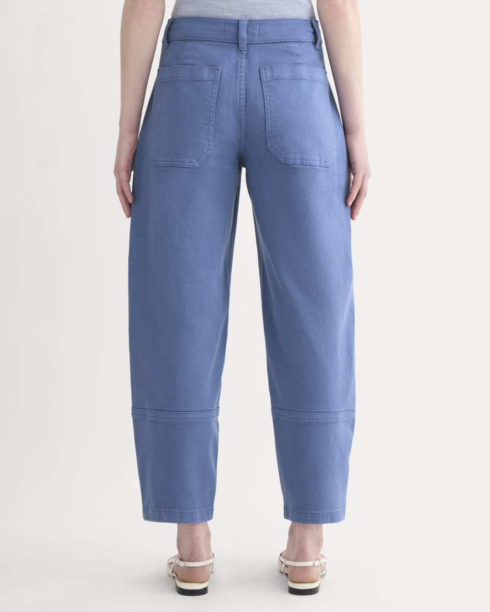 The Utility Barrel Pant in Cornflower Blue — detail view