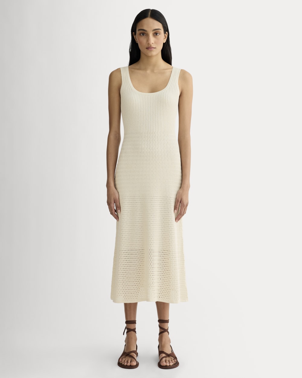 The Crochet Knit Tank Dress in Birch — front view