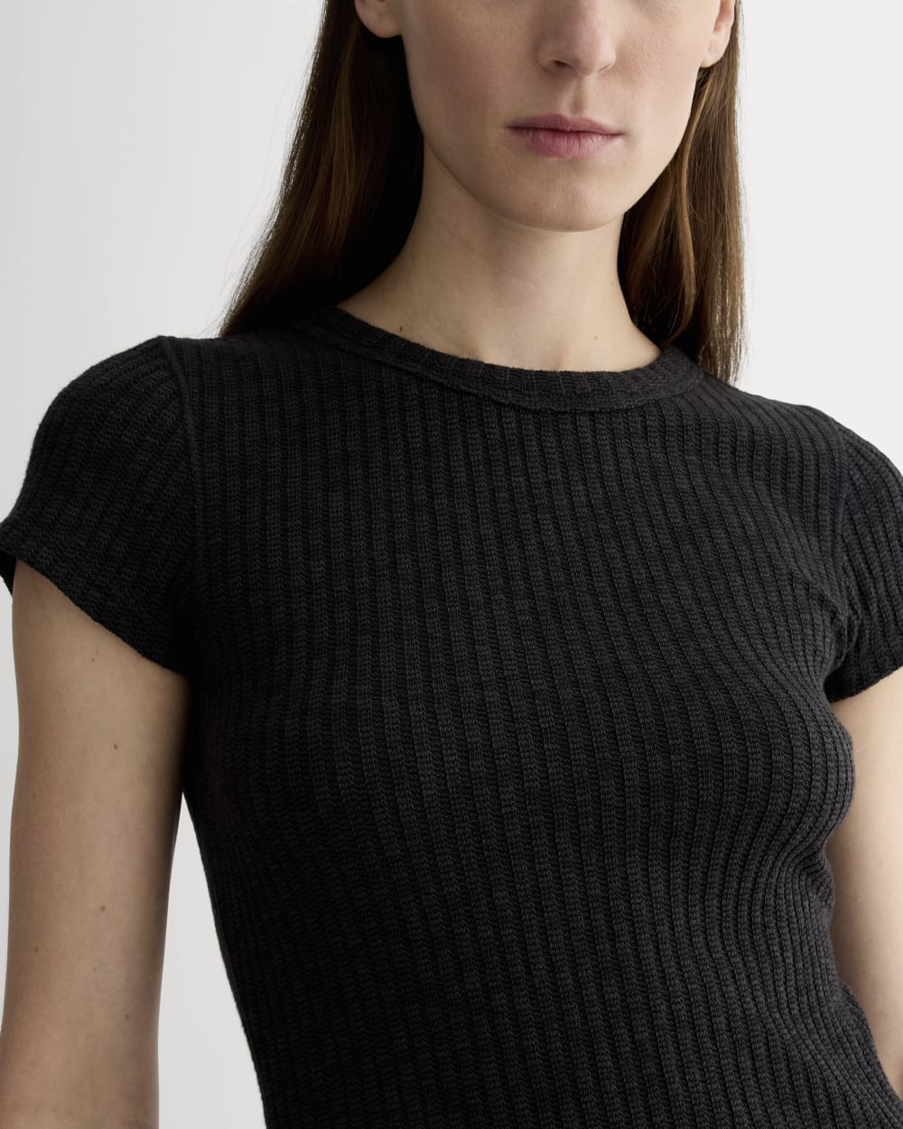 The Cozy Rib Tee in Black — detail view