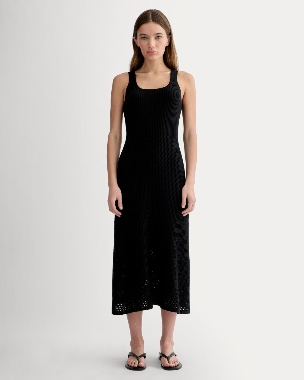 The Crochet Knit Tank Dress in Black — front view