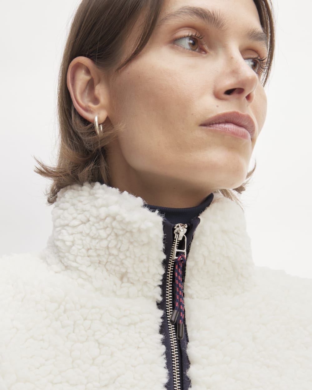 The ReNew Fleece Full Zip in Bone — detail view