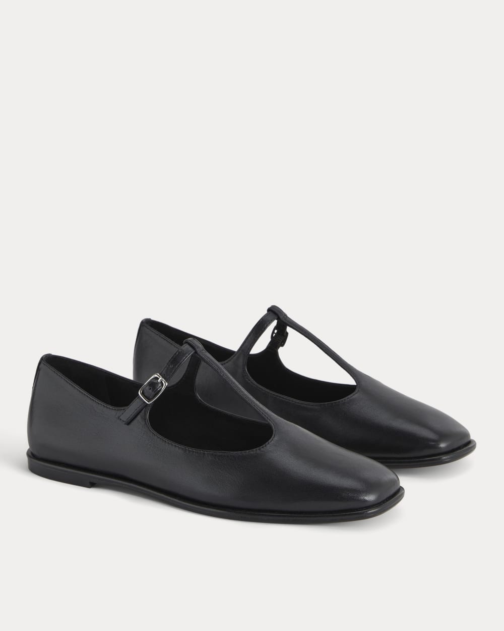 The Leather T-Strap Flat in Black — alternate view