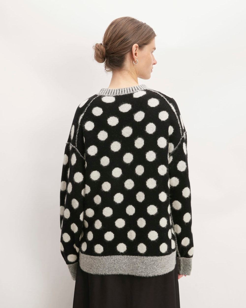 The Alpaca Polka Dot Oversized Crew in Black / Snow Polka Dot — detail view
