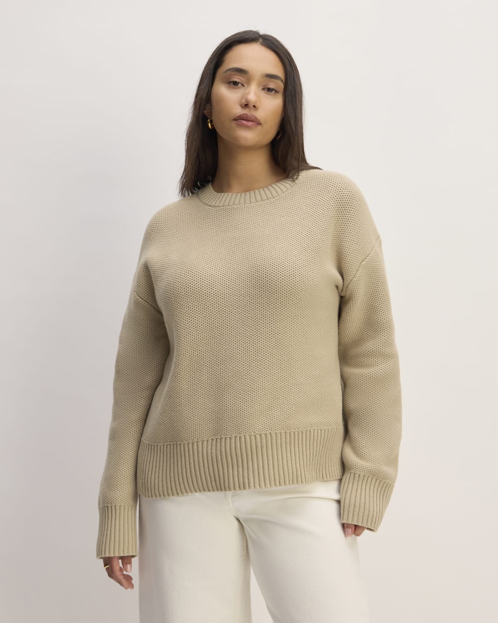 The Cotton Honeycomb Square Crew in Trench Coat Khaki — front view