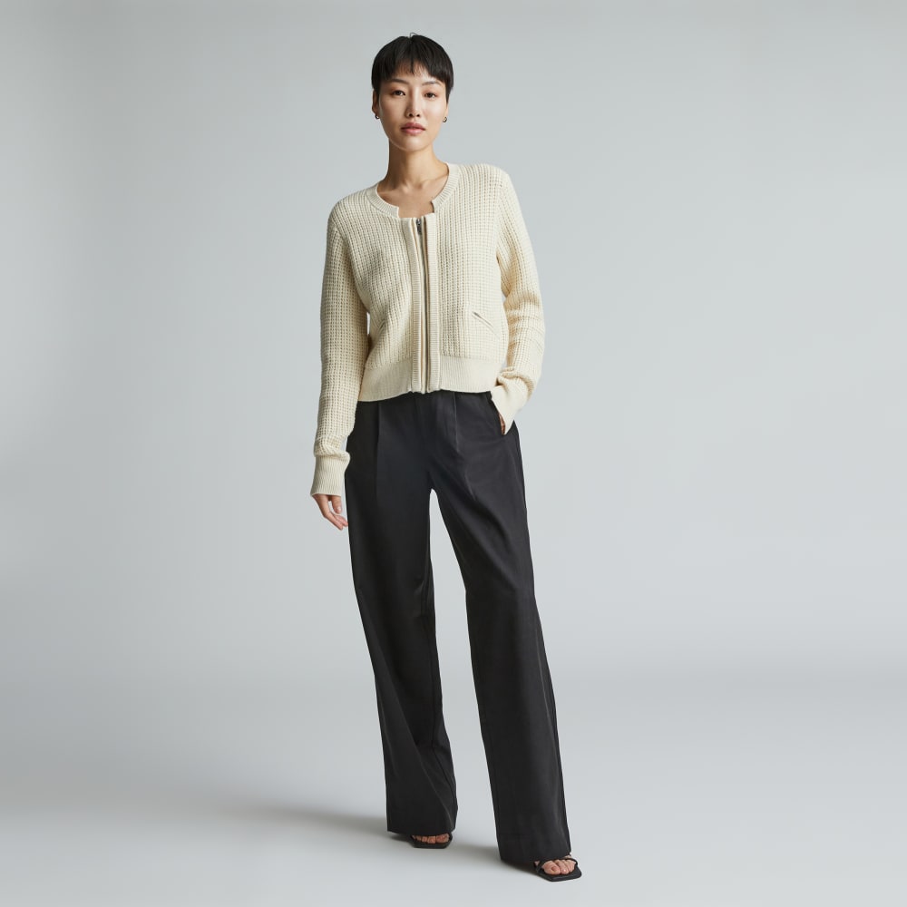The Cropped Cotton-Merino Bomber in Canvas — detail view