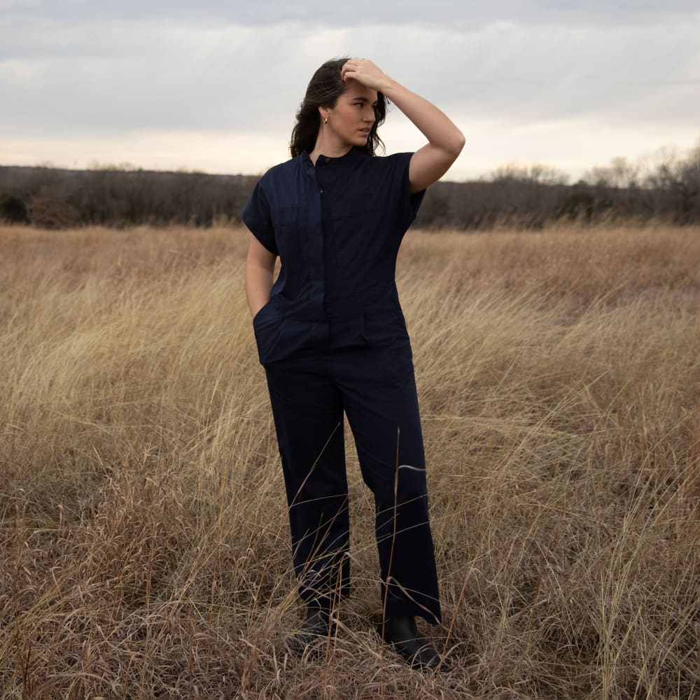 The Easy Workwear Jumpsuit in Navy — detail view