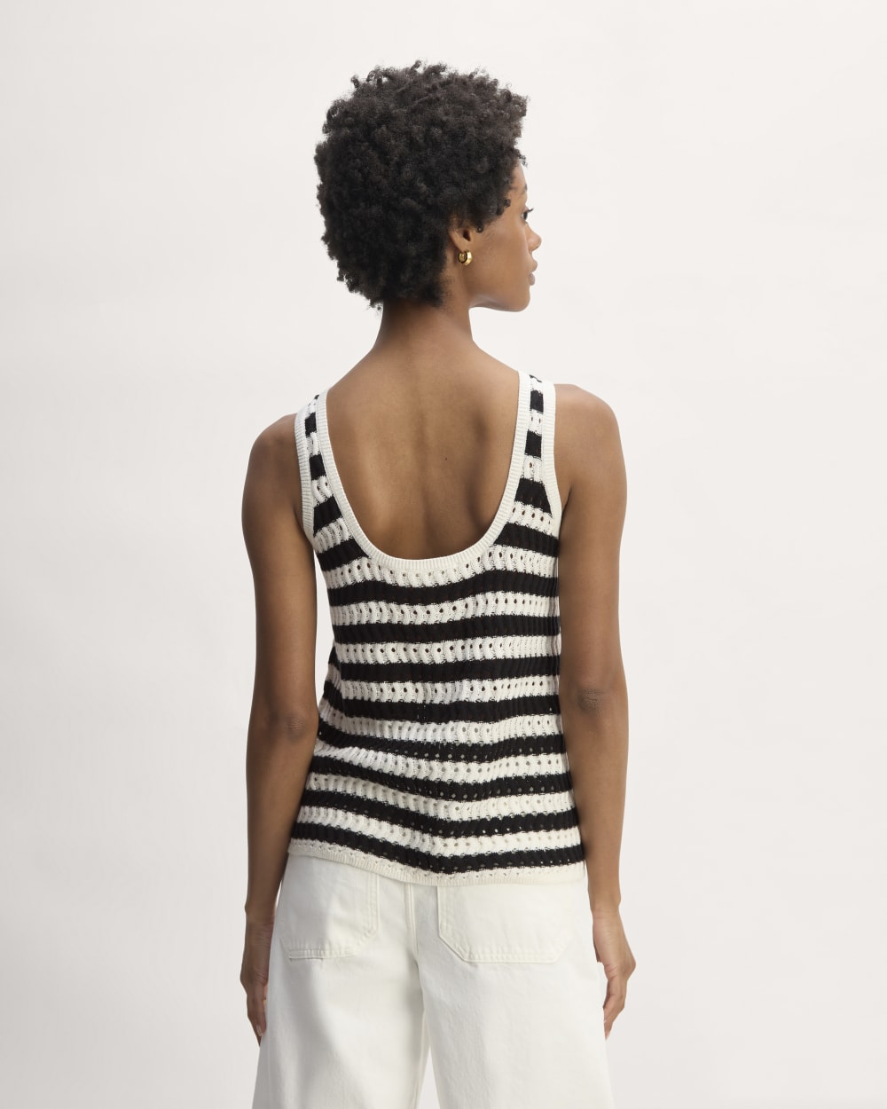 The Crochet Knit Tank in Bone / Black — detail view