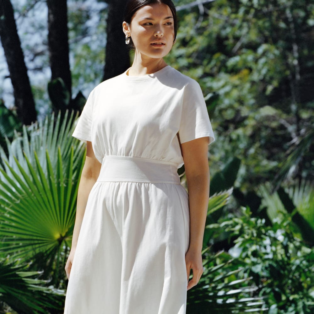 The Organic Cotton Waisted Dress in Canvas — detail view