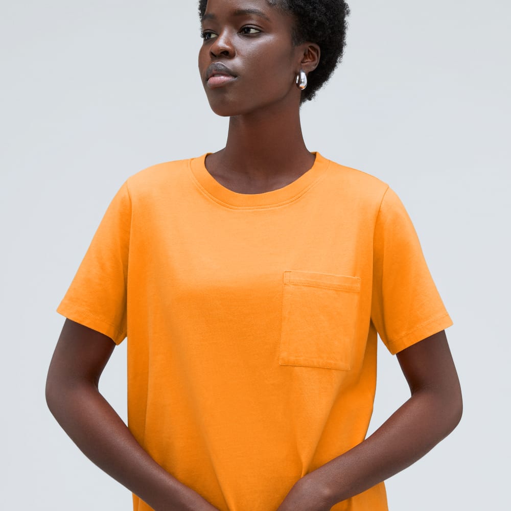 The Organic Cotton Weekend Tee Dress in Turmeric — detail view