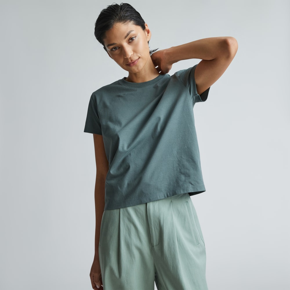The Box-Cut Tee in Essential Cotton in Green Balsam — front view