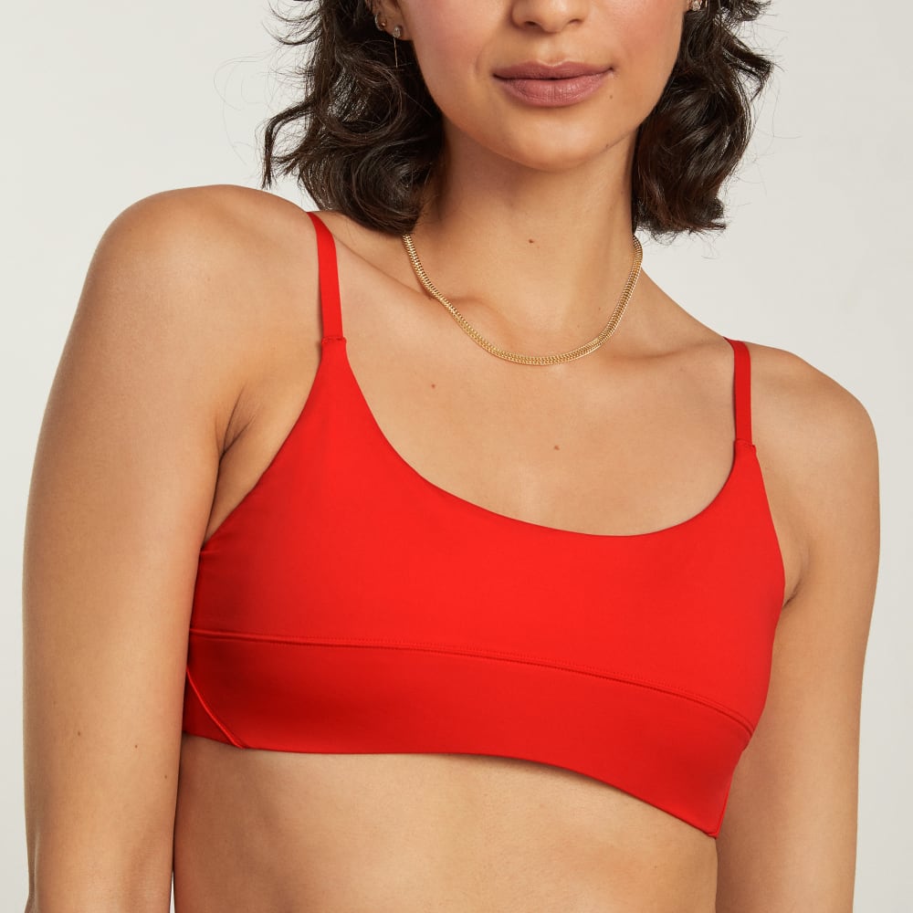 The Scoop-Neck Bikini Top in Bright Red — detail view