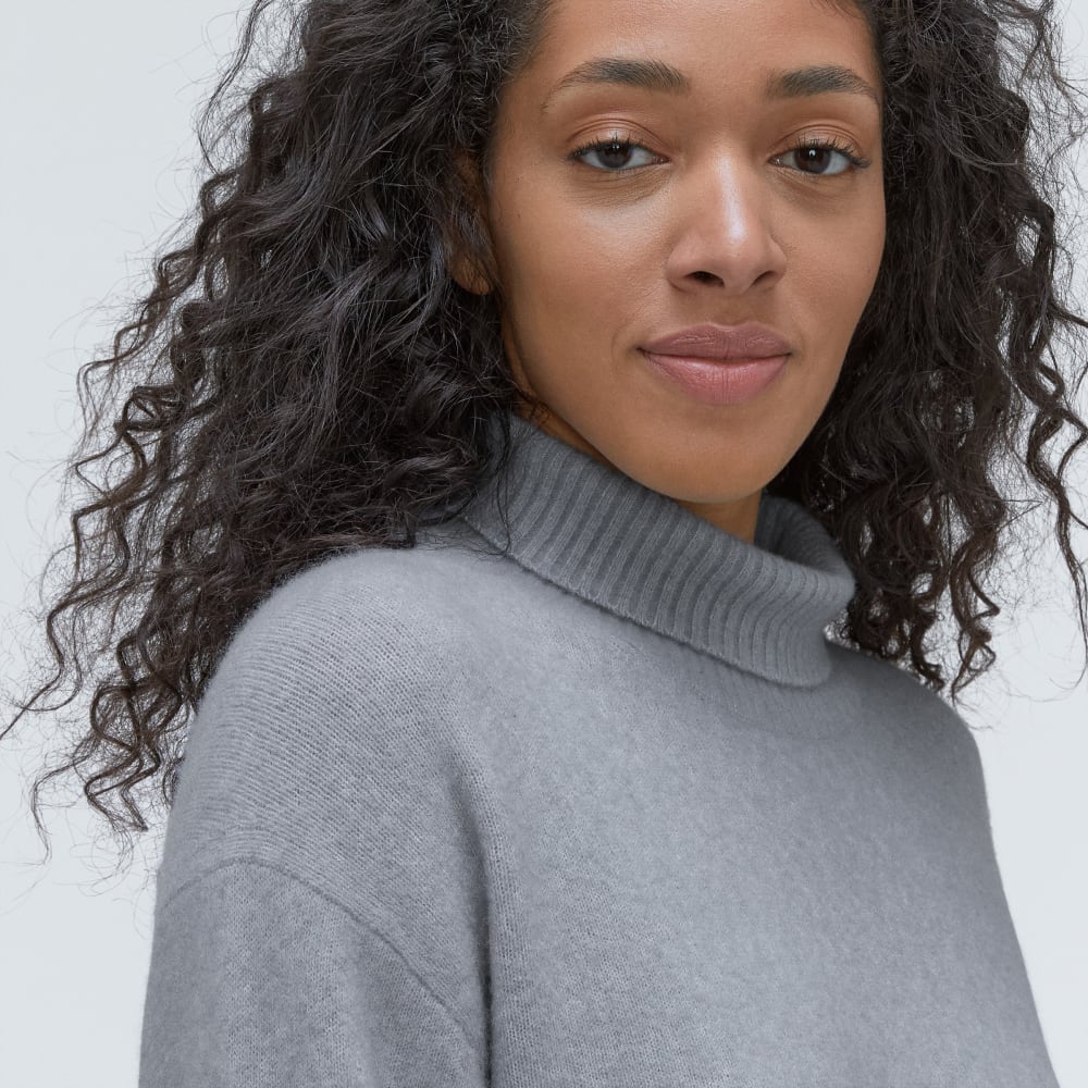 The Cozy Stretch Turtleneck Dress in Smoke — detail view