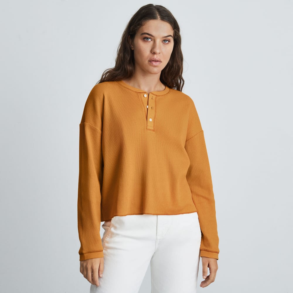 The Organic Cotton Waffle Henley in Burnt Orange — alternate view