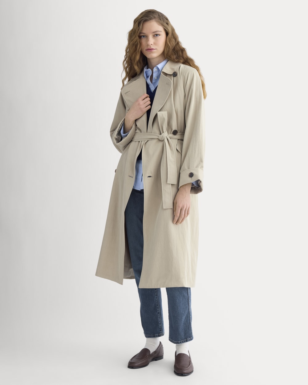 Drapey Twill Trench in Trench Coat Khaki — detail view