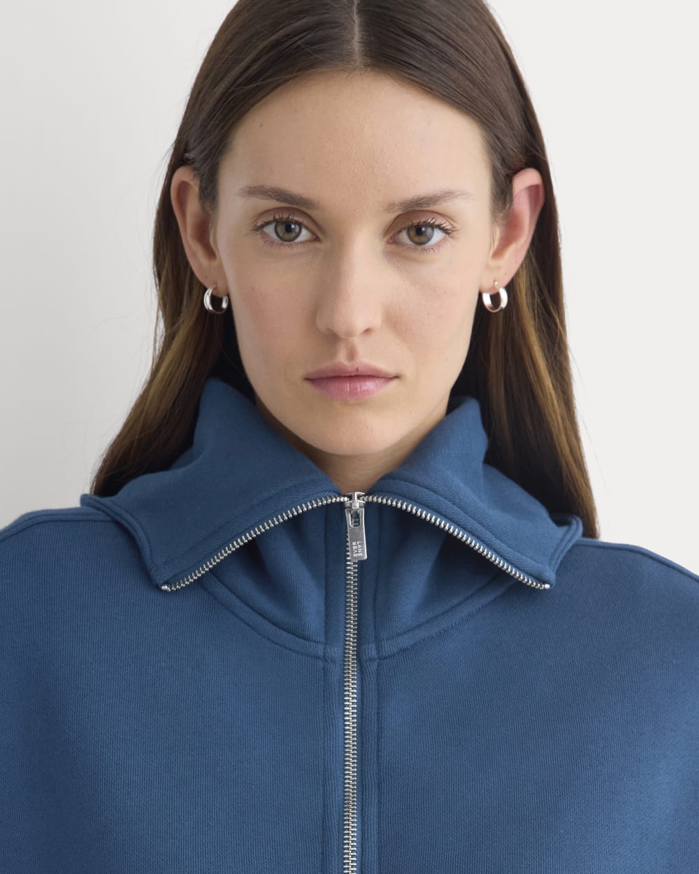 Lightweight Terry Cropped Full-Zip in Blue Wing Teal — detail view