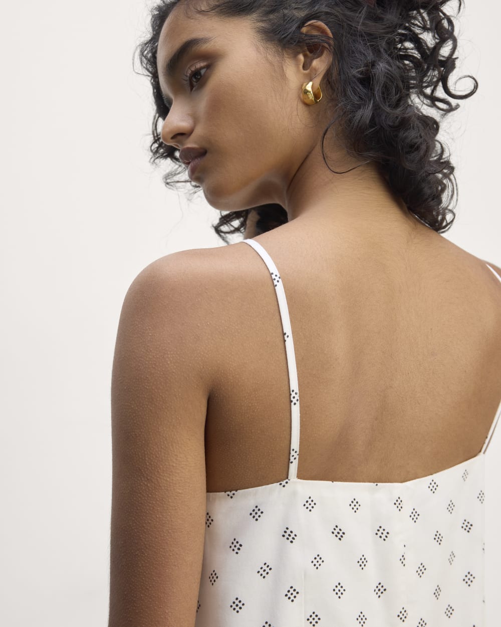 The Long Weekend Dress in Butterlite in Bone / Black Square Dot — detail view