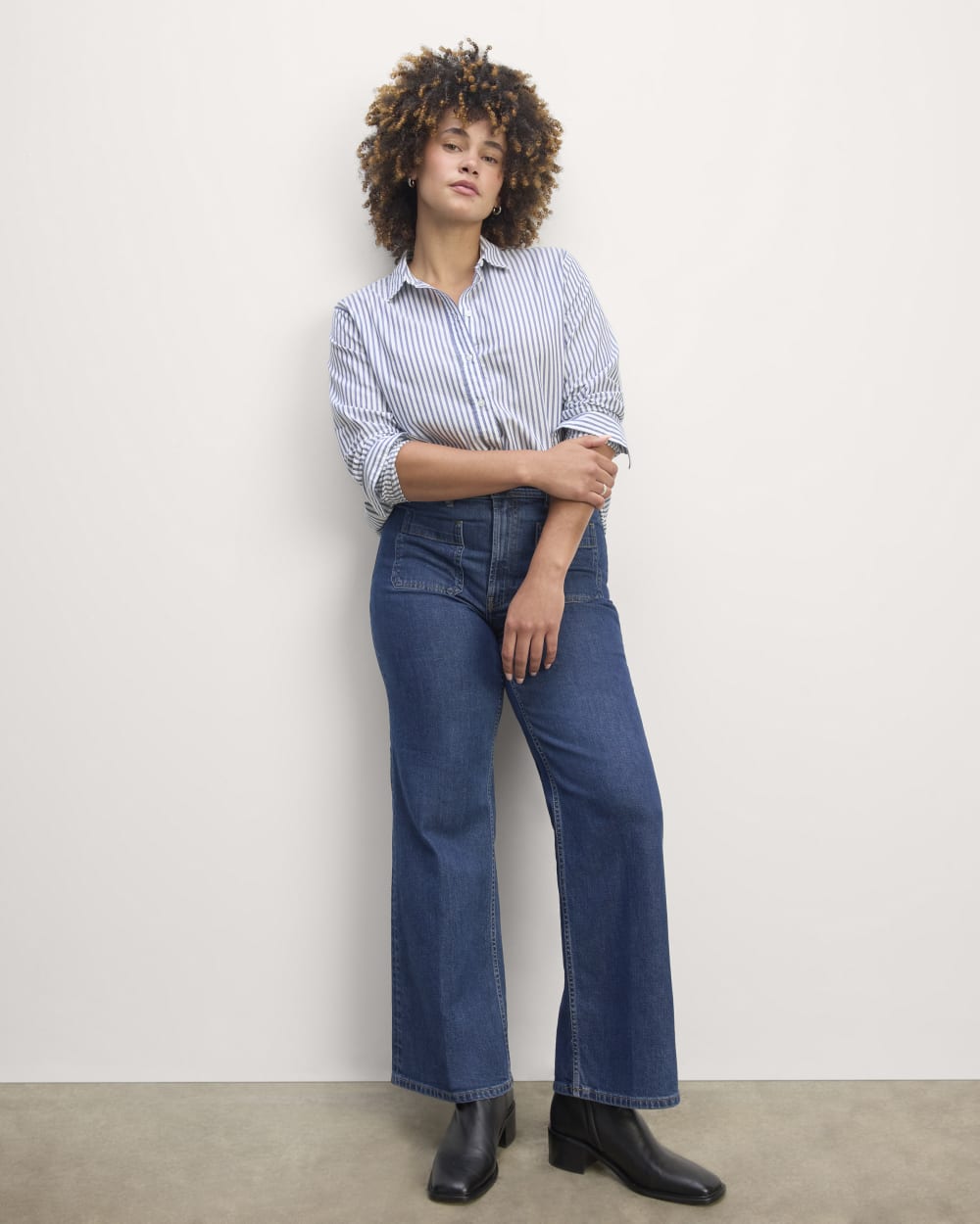 The Must-Have Shirt in Silky Cotton in White / Bellwether Blue — detail view