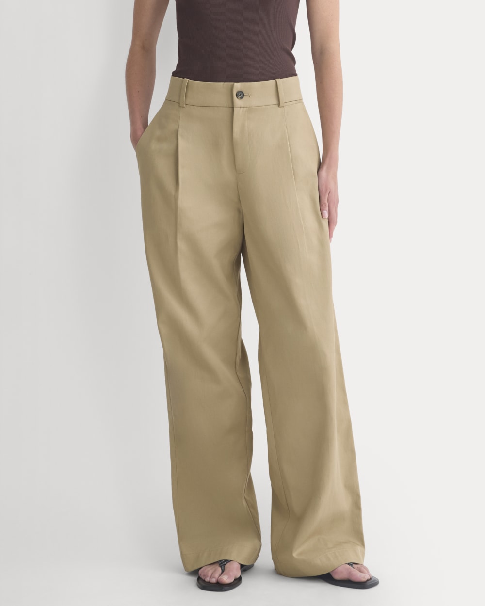 Wide-Leg Trouser in Buttersmooth in Ash Brown — detail view
