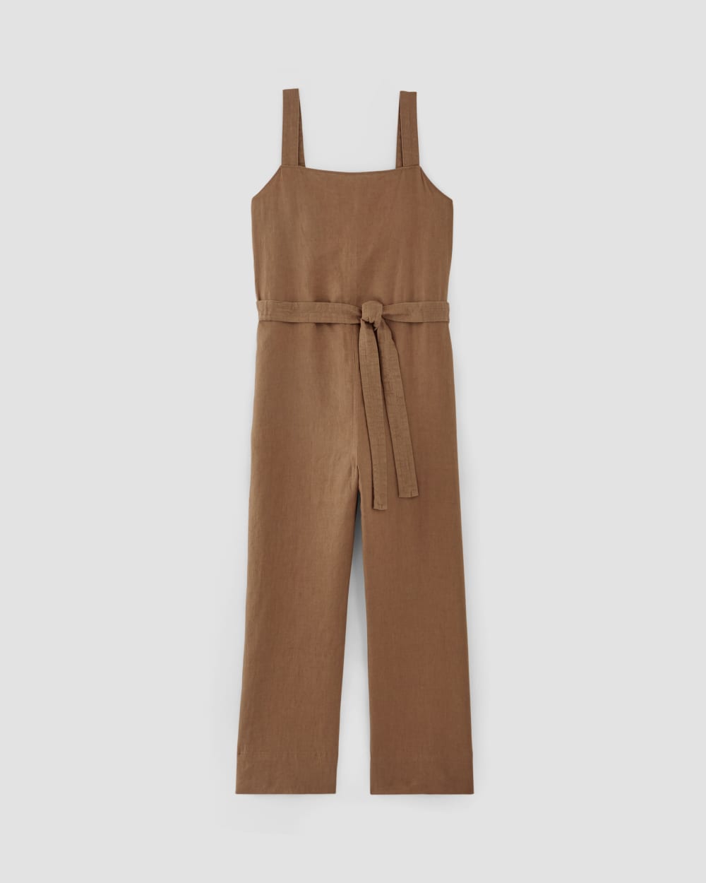 The Linen Side-Button Jumpsuit in Carob Brown — alternate view