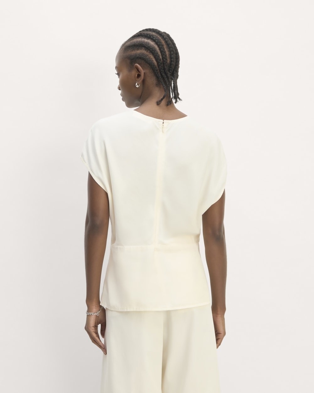 The Drape Top in Butterlite in Bone — detail view