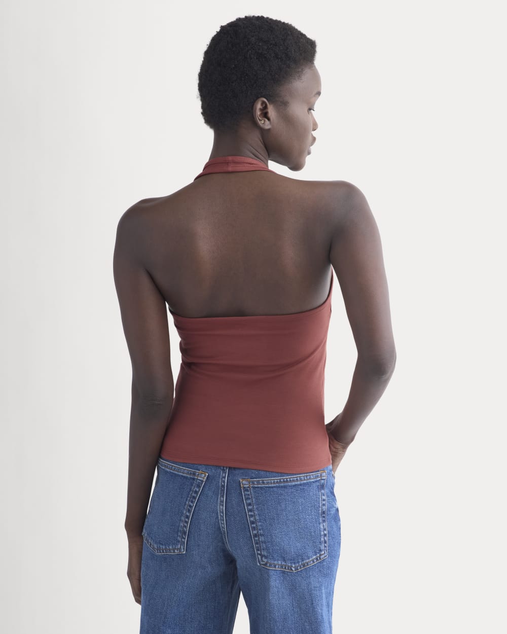 Halter Tank in Henna Red — detail view