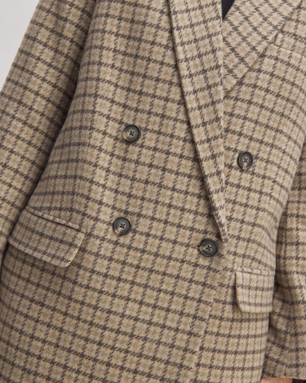 The ReWool® Double-Breasted Blazer in Beige Houndstooth — detail view
