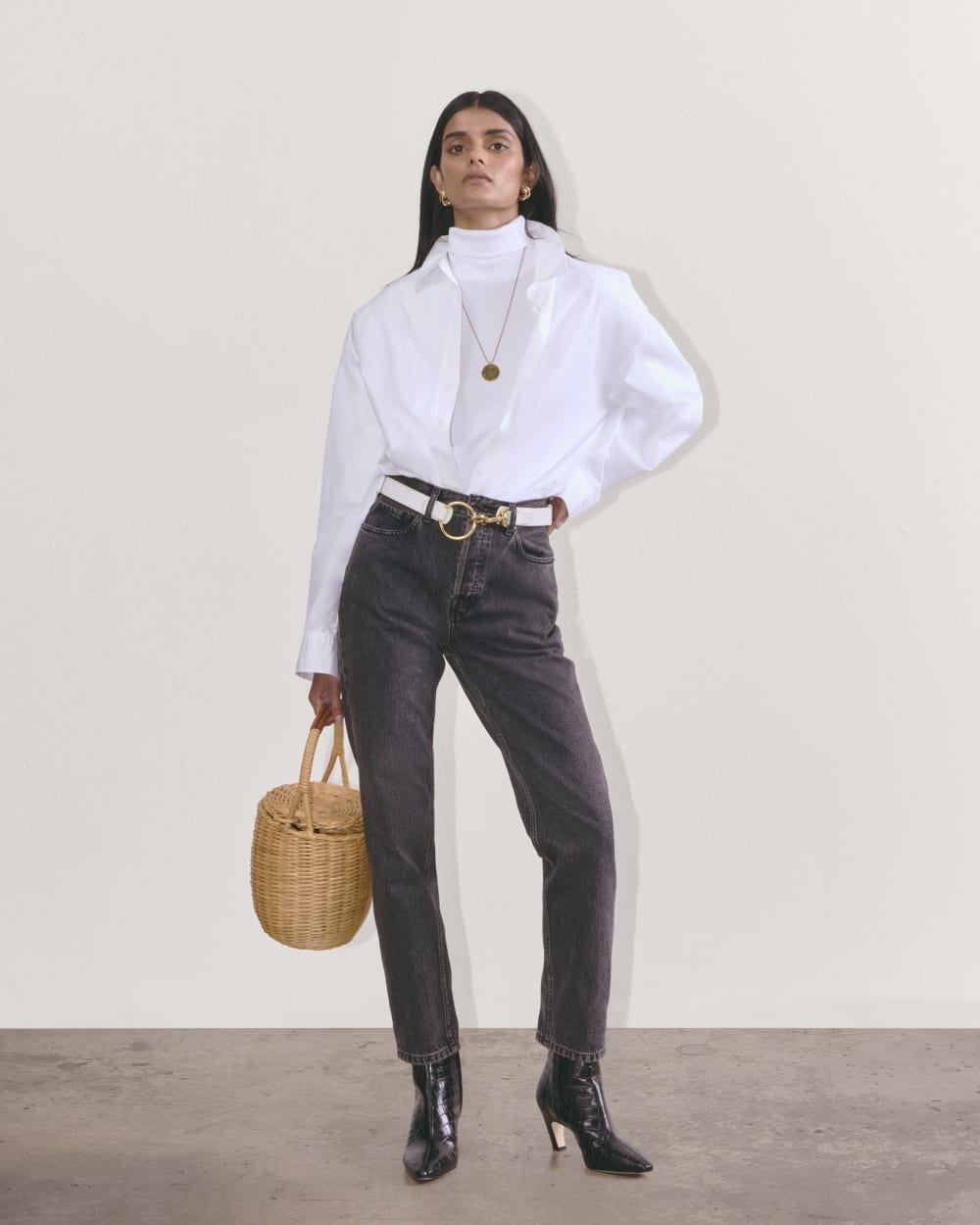 The Luxe Rib Turtleneck in White — detail view
