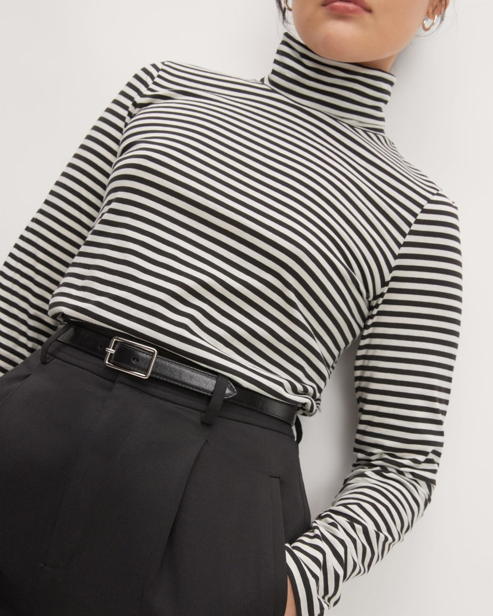 The Organic Cotton Turtleneck in Black / Bone — detail view