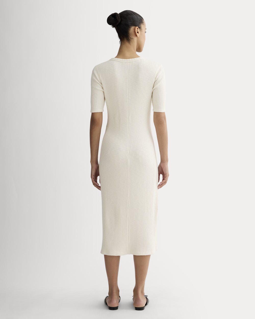 The Rib-Knit Henley Dress in Bone — detail view