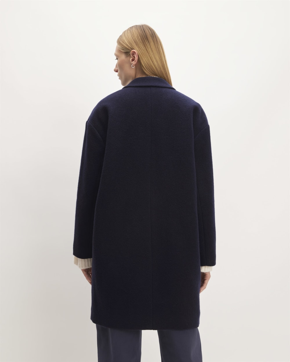 The Italian ReWool® Cocoon Coat in Navy — detail view