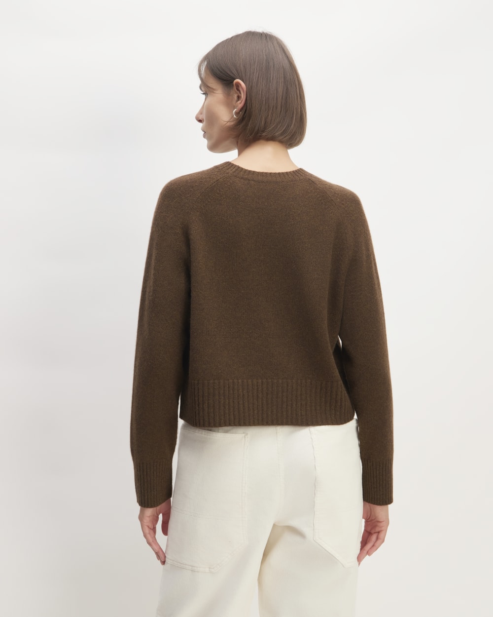 The Boxy Crew in Cashmere in Heather Cocoa — detail view