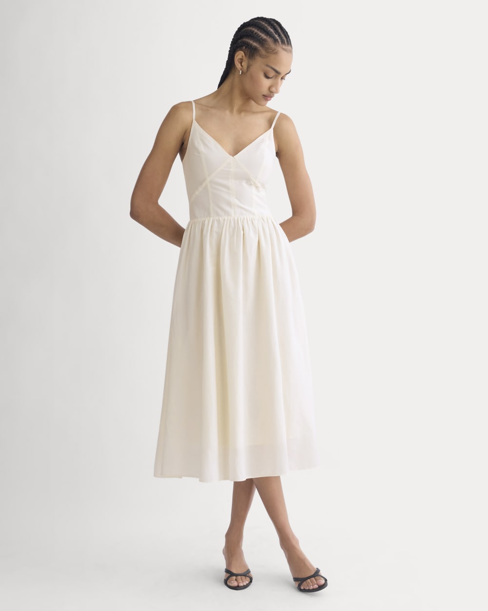 Midi Dress in Cotton Silk Voile in Bone — detail view