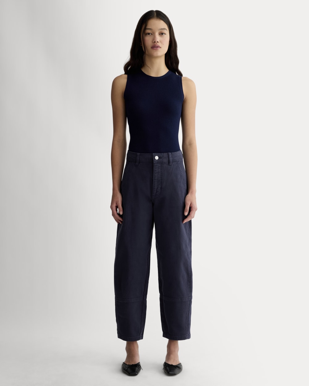 The Utility Barrel Pant in Navy — front view