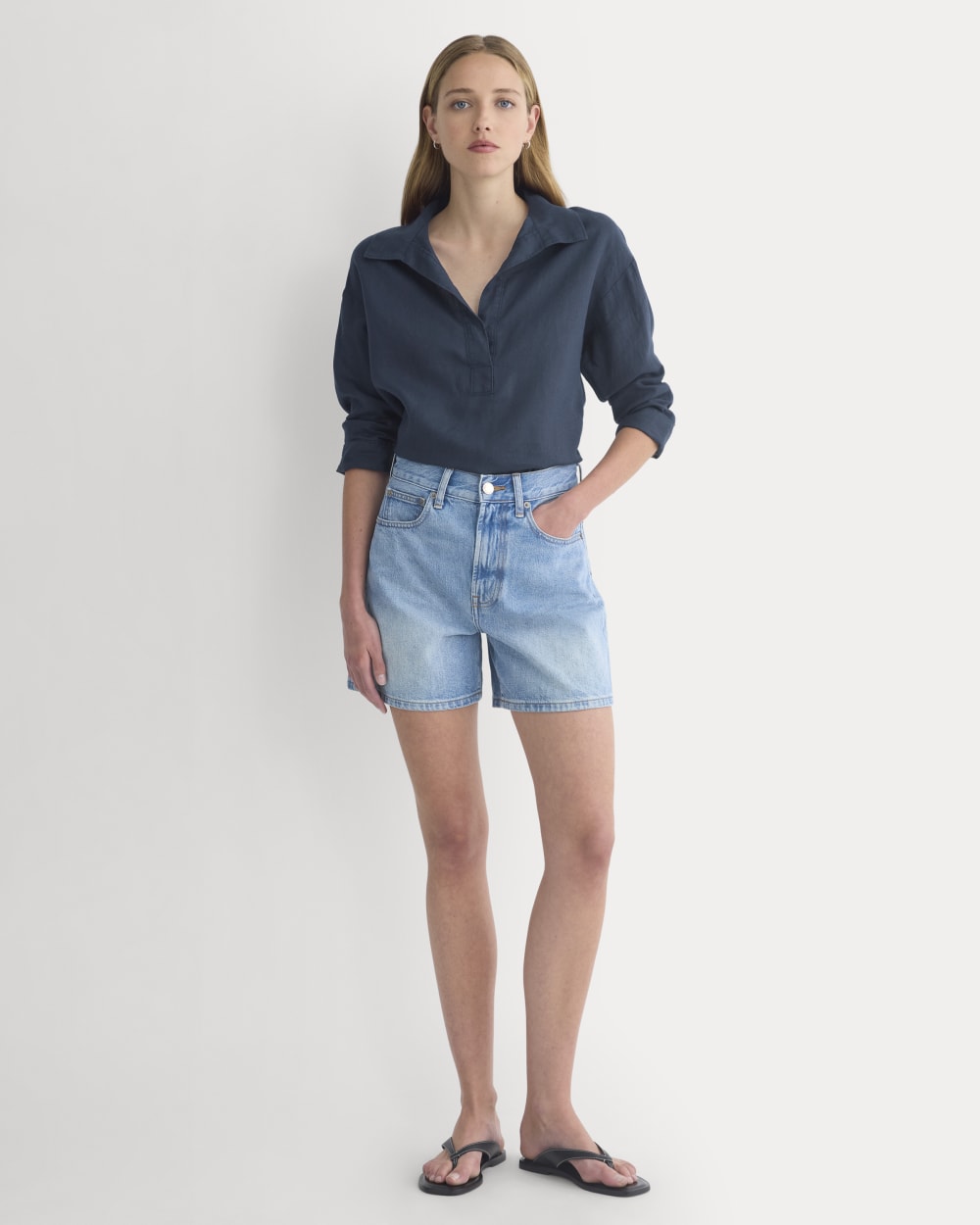Way-High® A-Line Denim Short in Light Indigo — front view