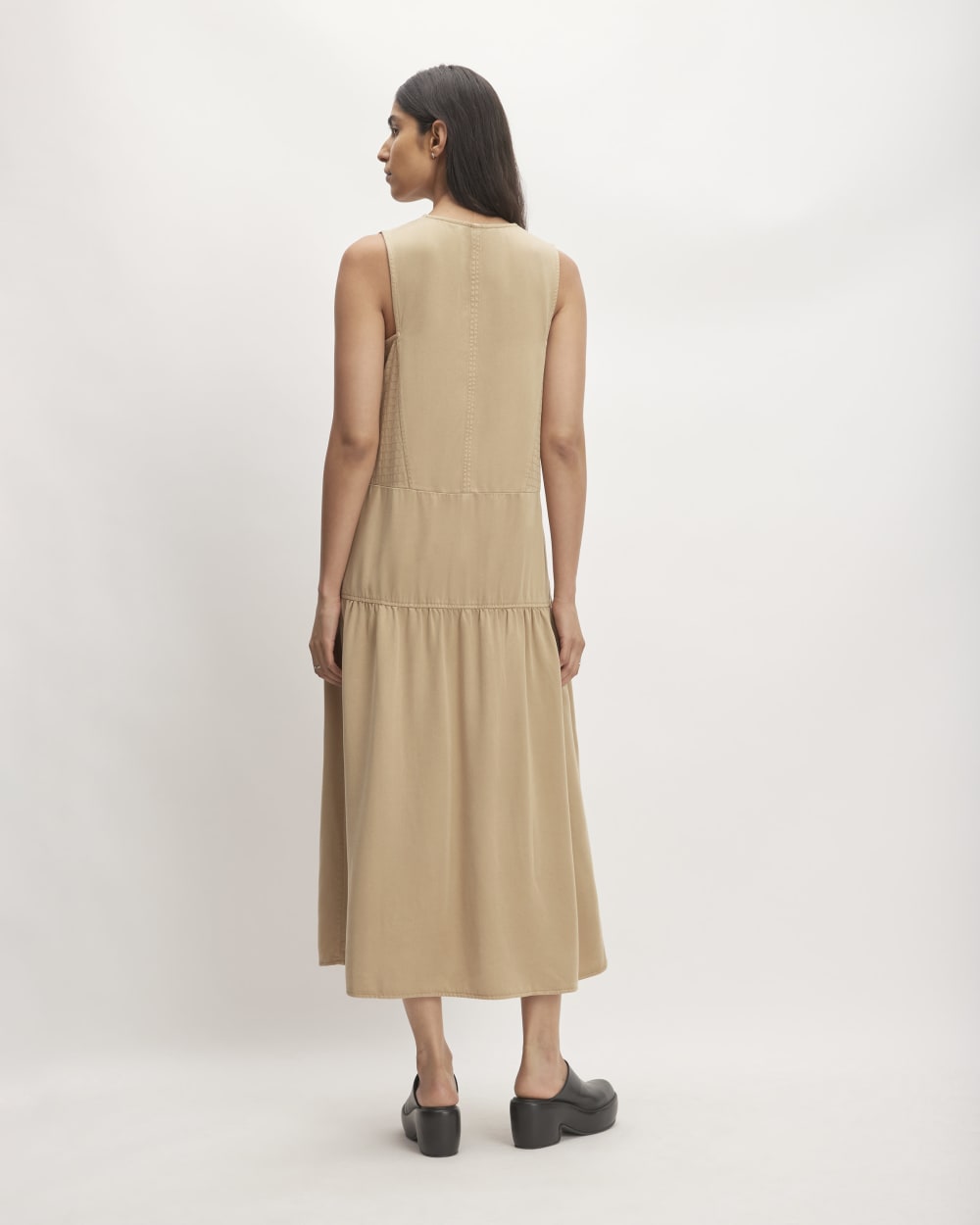 The TENCEL™ V-Neck Dress in Cornstalk — detail view