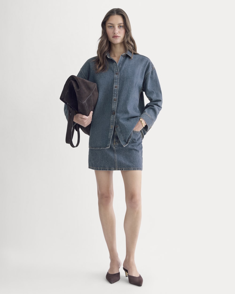 The Oversized Denim Shirt in Tungsten Blue Stone — detail view